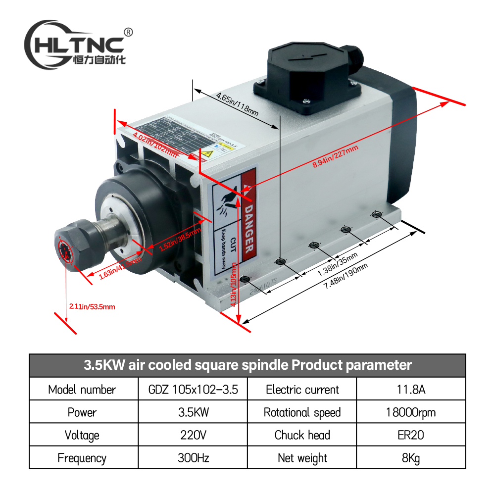 3.5KW ER20 220VSquare يطير حاف - مراجعة Spindle Motor وسعره